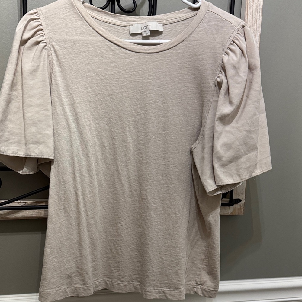 LOFT Women's Puff Sleeve Tee in Light Beige L cotton